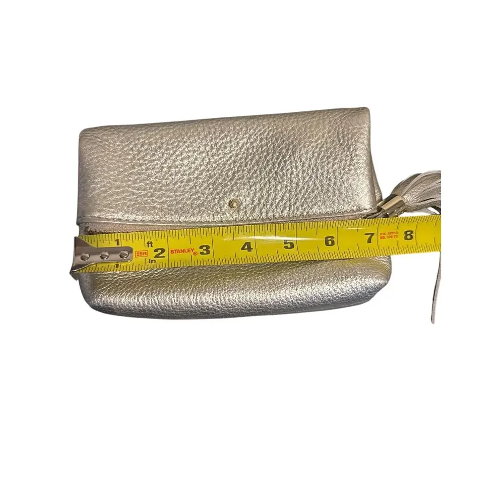 Jack Rogers Silver Metallic Leather Mini Fold-Over Tassel Crossbody Bag